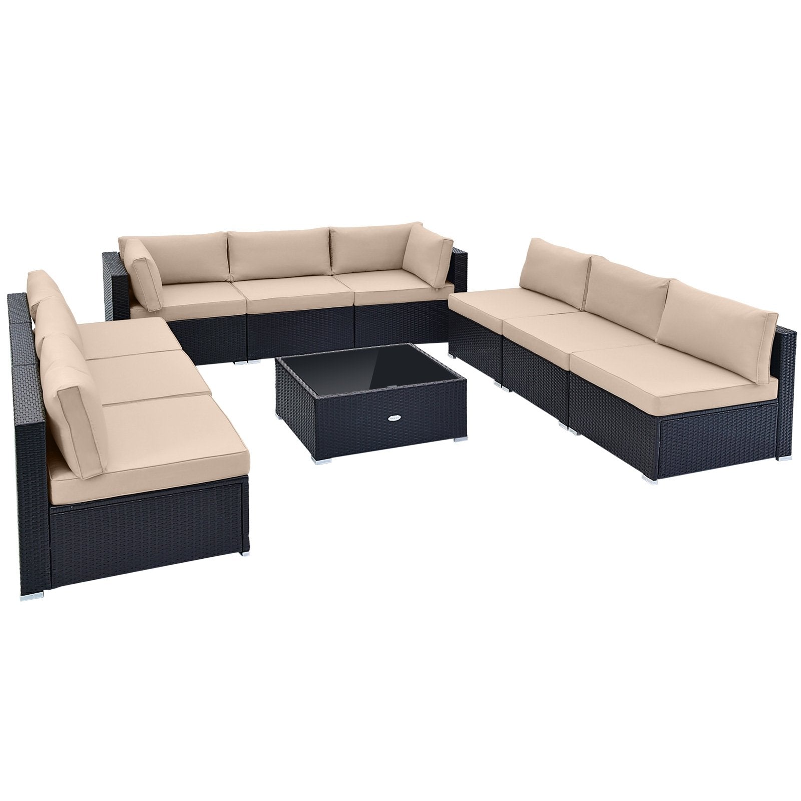 10 Piece Outdoor Wicker Conversation Set with Seat and Back Cushions, Beige Patio Conversation Sets   at Gallery Canada