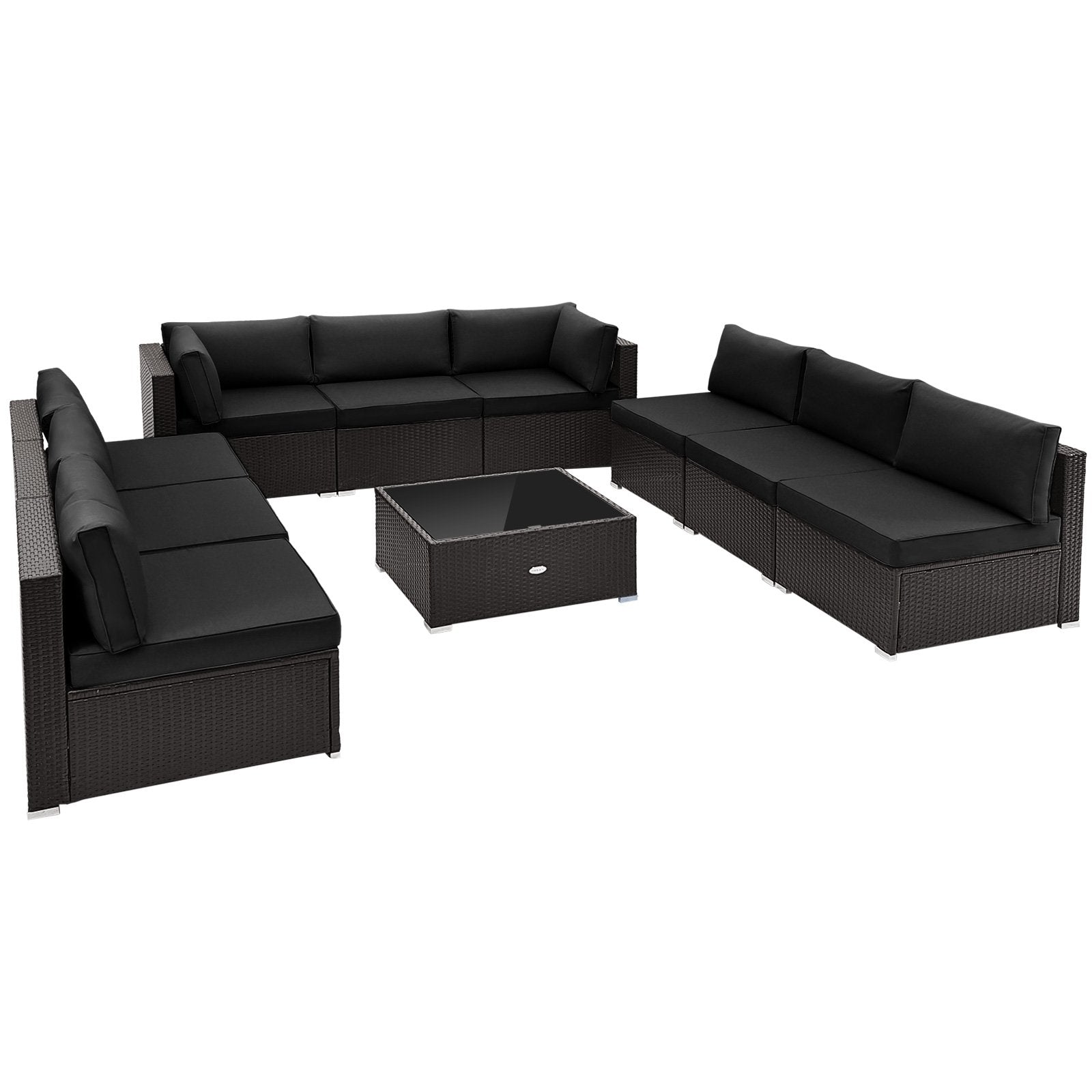 10 Piece Outdoor Wicker Conversation Set with Seat and Back Cushions, Black Patio Conversation Sets   at Gallery Canada