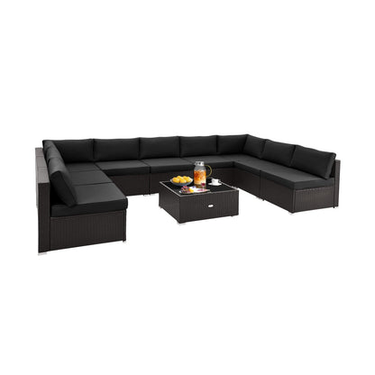 10 Piece Outdoor Wicker Conversation Set with Seat and Back Cushions, Black Patio Conversation Sets   at Gallery Canada