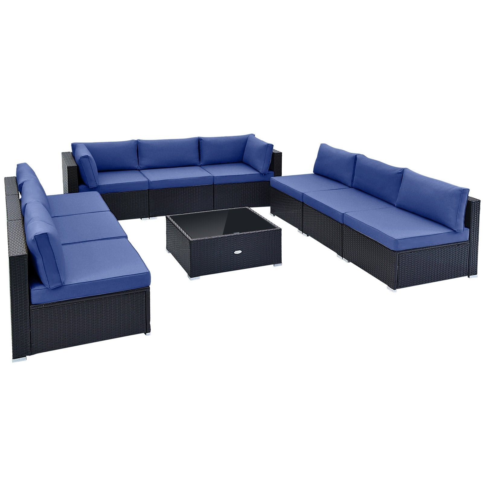 10 Piece Outdoor Wicker Conversation Set with Seat and Back Cushions, Navy Patio Conversation Sets   at Gallery Canada