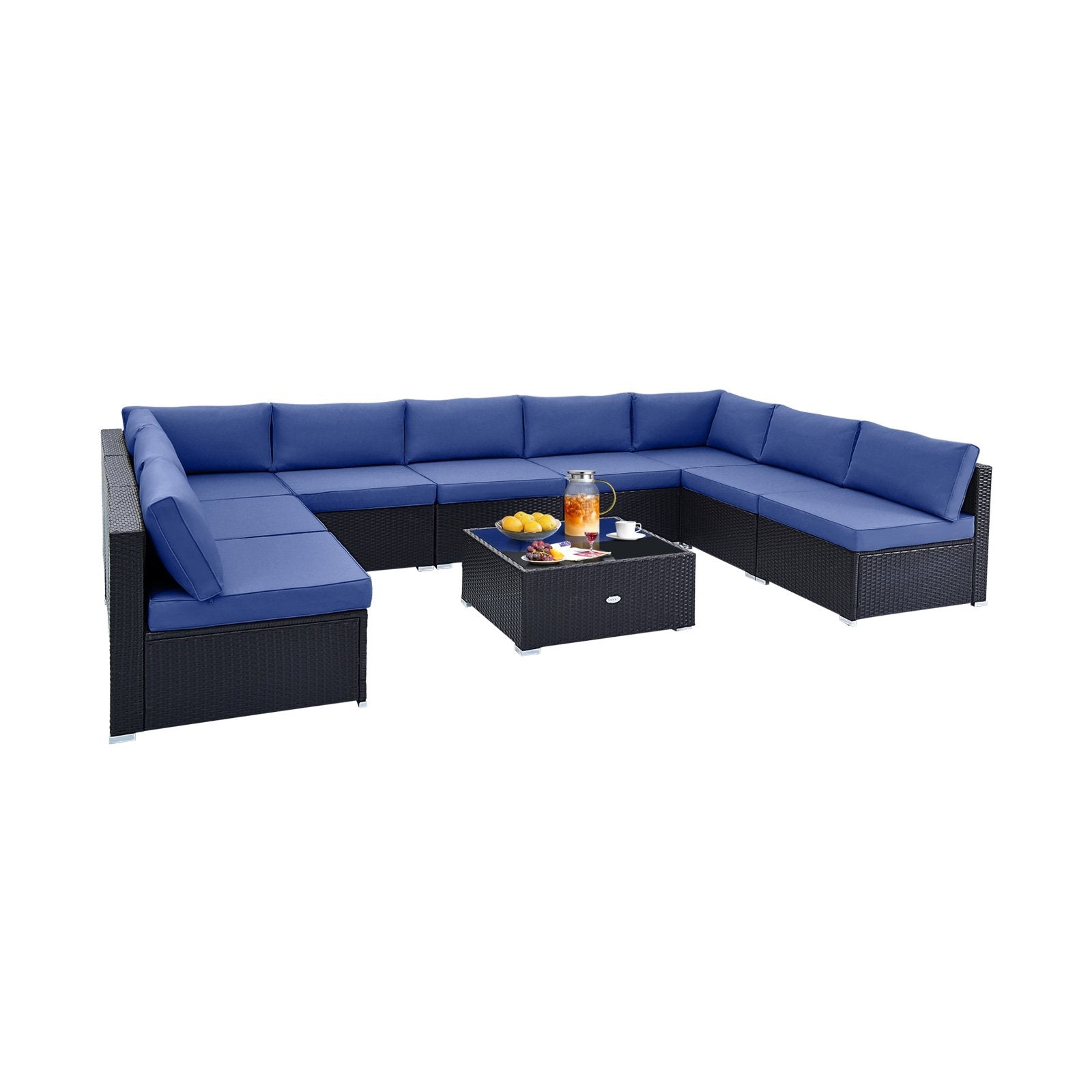 10 Piece Outdoor Wicker Conversation Set with Seat and Back Cushions, Navy Patio Conversation Sets   at Gallery Canada