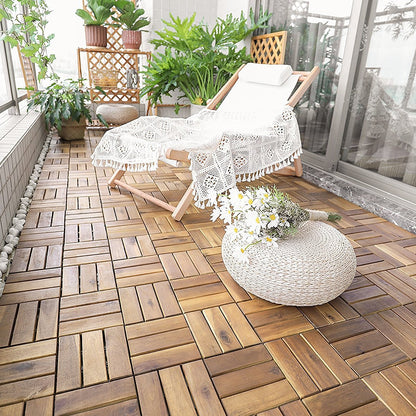 10 Pieces 12 x 12  Inch Acacia Wood  Interlocking Check Deck Tiles, Brown Decorative Fencing & Flooring   at Gallery Canada