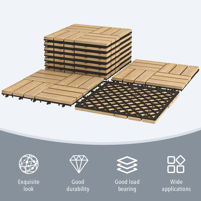 10 Pieces 12 x 12  Inch Acacia Wood  Interlocking Check Deck Tiles, Brown Decorative Fencing & Flooring   at Gallery Canada