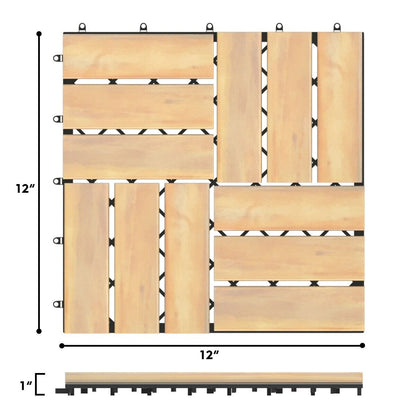 10 Pieces 12 x 12  Inch Acacia Wood  Interlocking Check Deck Tiles, Brown Decorative Fencing & Flooring   at Gallery Canada