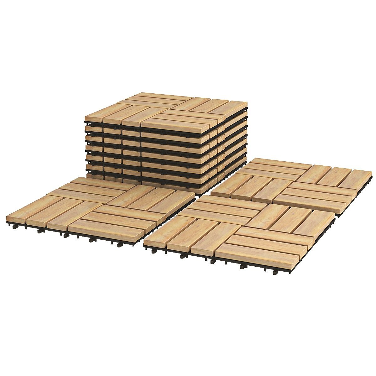 10 Pieces 12 x 12  Inch Acacia Wood  Interlocking Check Deck Tiles, Brown Decorative Fencing & Flooring   at Gallery Canada