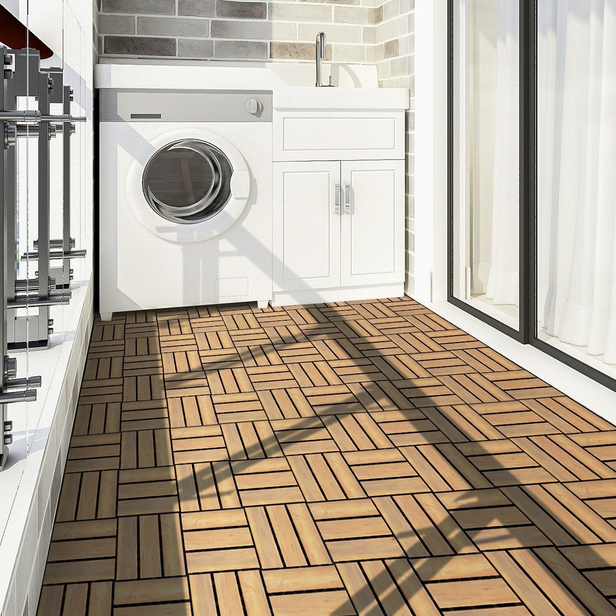 10 Pieces 12 x 12 Inch Acacia Wood Interlocking Tile Flooring, Brown Decorative Fencing & Flooring   at Gallery Canada