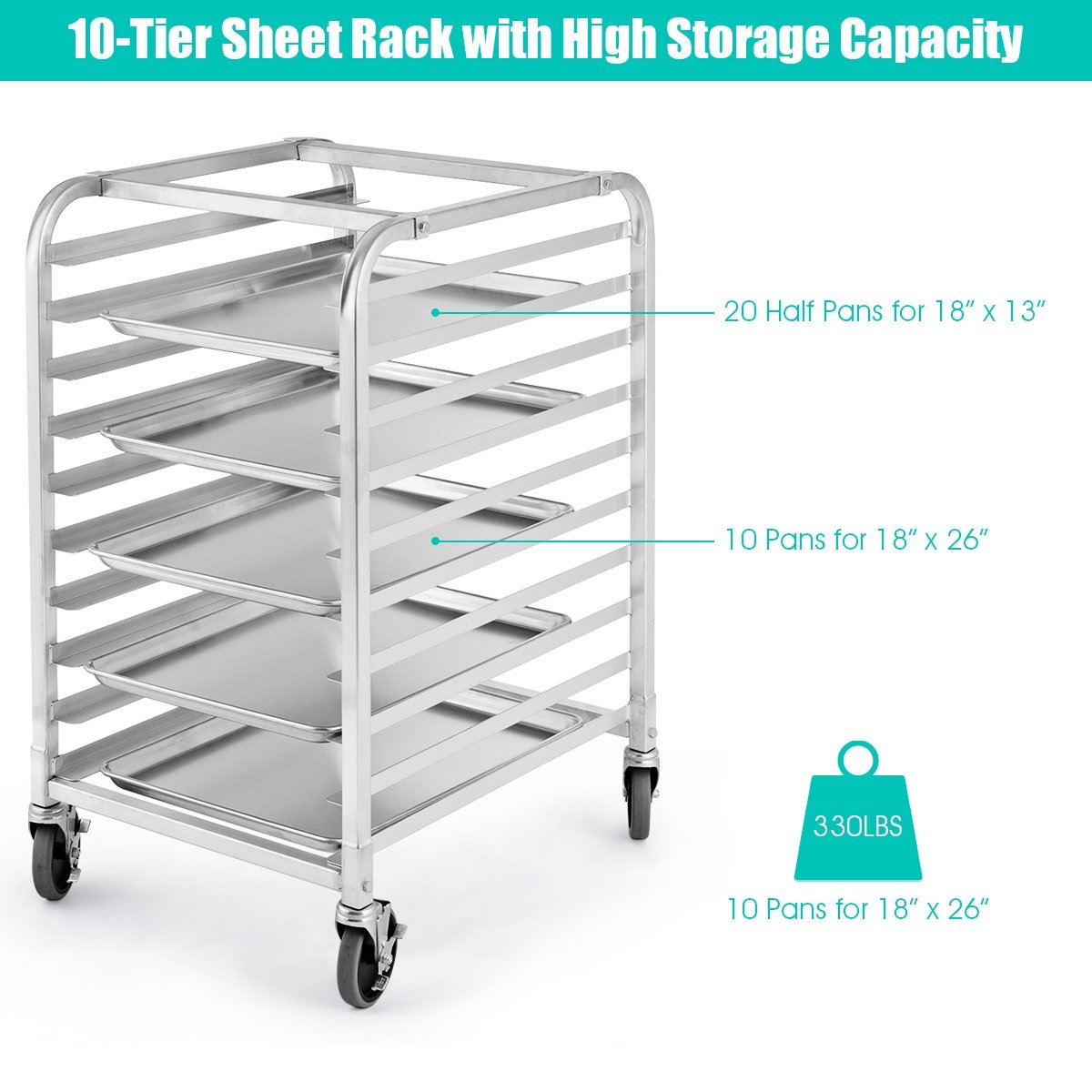 10 Sheets Aluminum Rolling Bakery Pan Rack, Silver Baker's Racks   at Gallery Canada