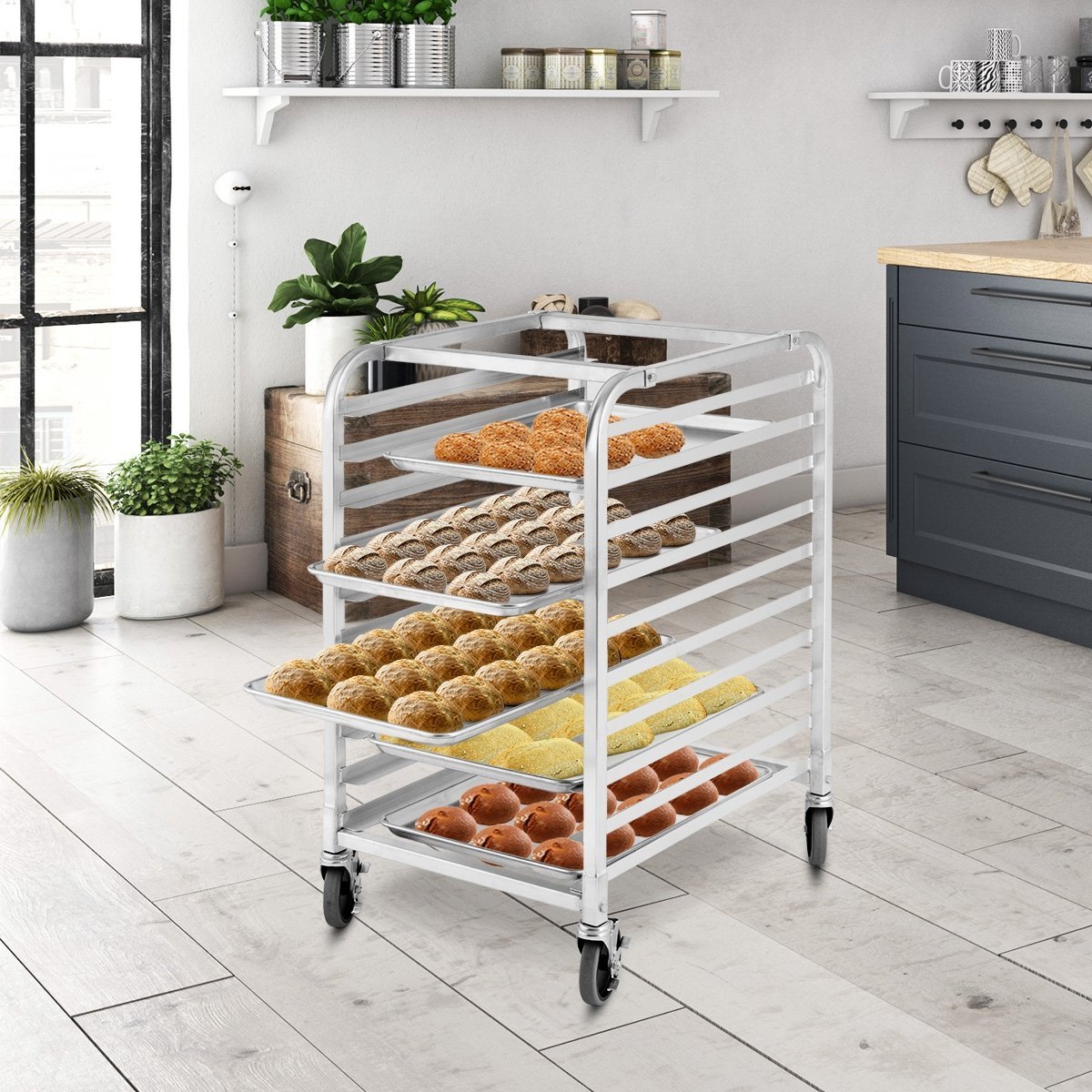 10 Sheets Aluminum Rolling Bakery Pan Rack, Silver Baker's Racks   at Gallery Canada