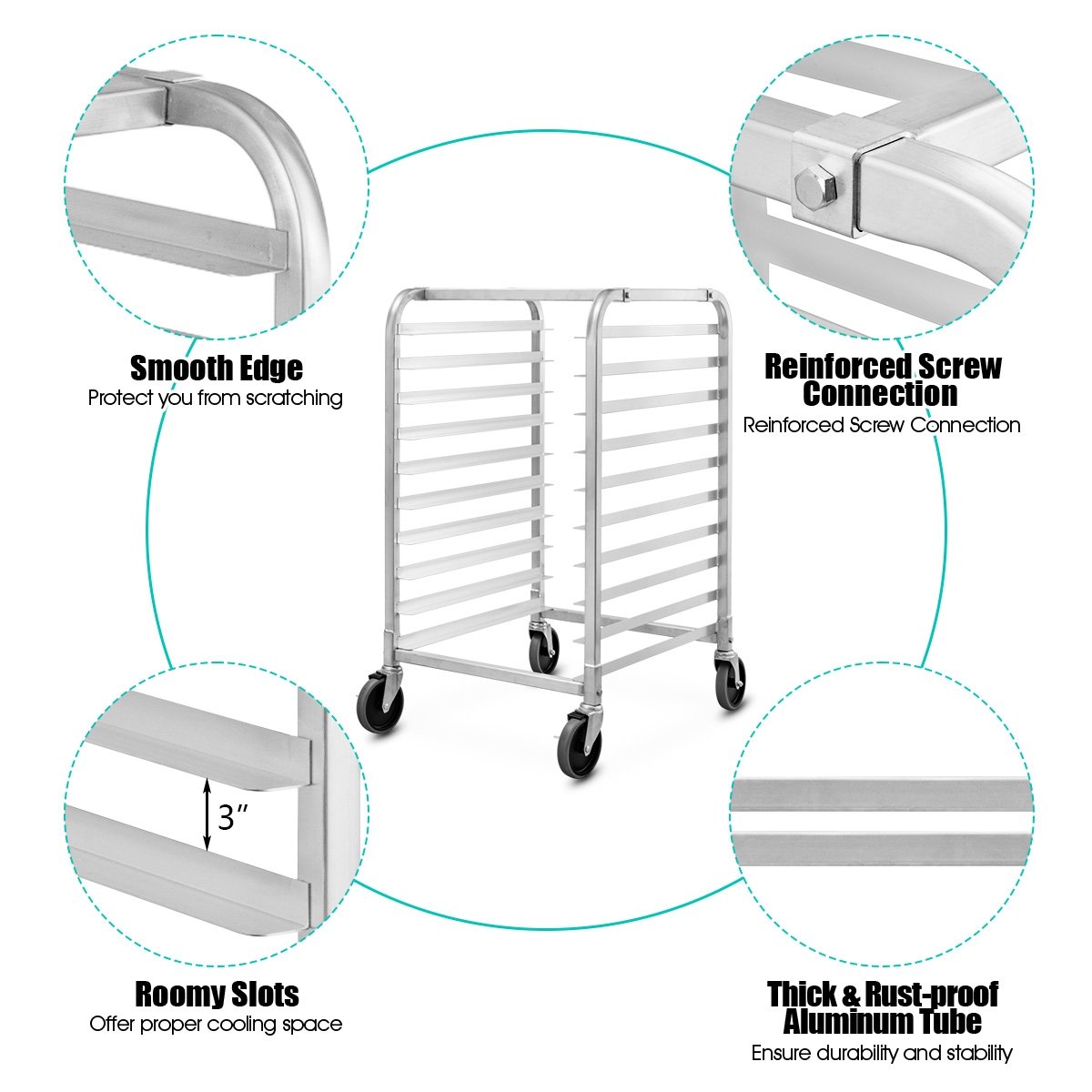 10 Sheets Aluminum Rolling Bakery Pan Rack, Silver Baker's Racks   at Gallery Canada