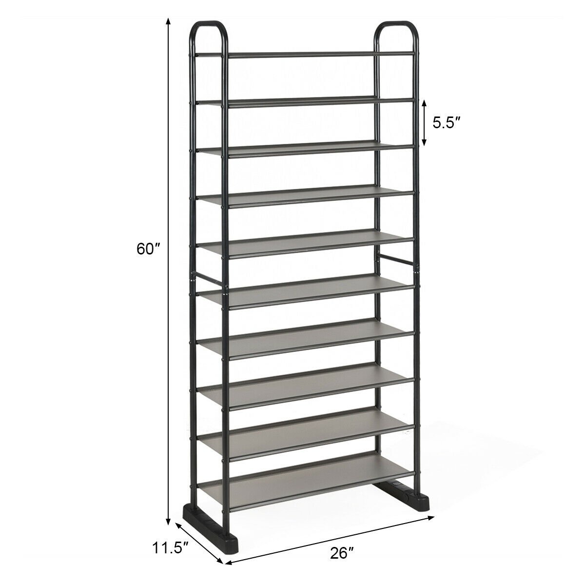 10-Tier Free-Standing Metal Frame Shoe Rack, Black Shoe Racks & Storage Benches   at Gallery Canada