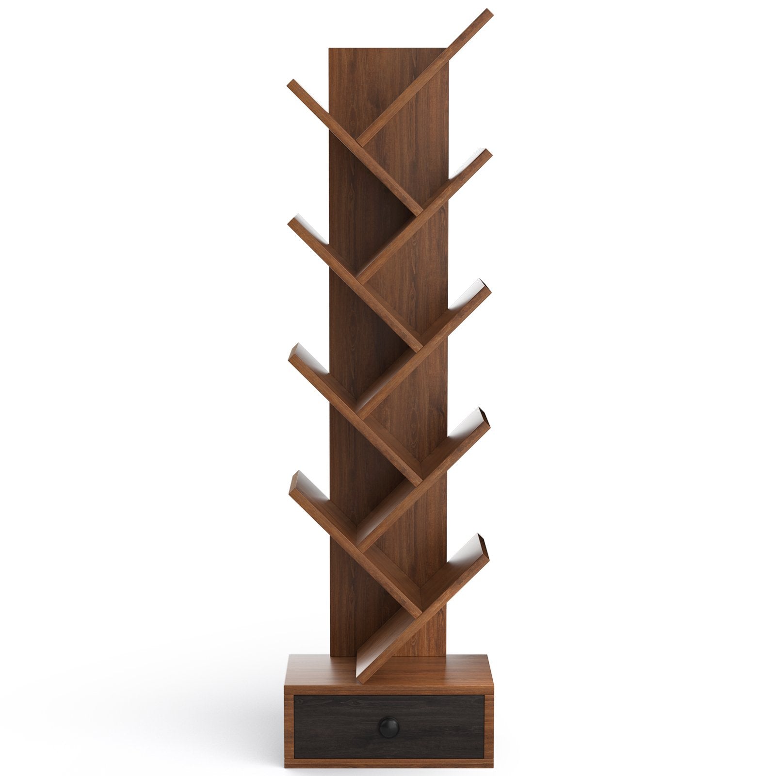 10-Tier Tree Bookshelf with Drawer and Anti-Tipping Kit, Brown Bookcases   at Gallery Canada