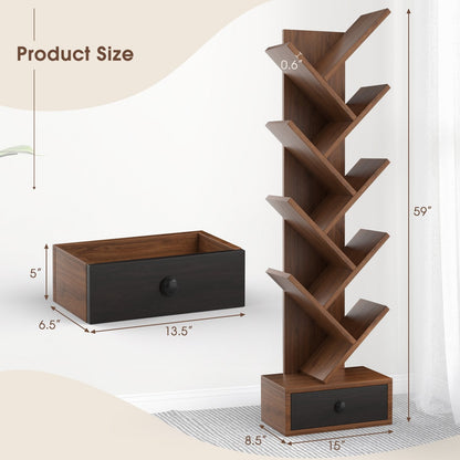 10-Tier Tree Bookshelf with Drawer and Anti-Tipping Kit, Brown Bookcases   at Gallery Canada