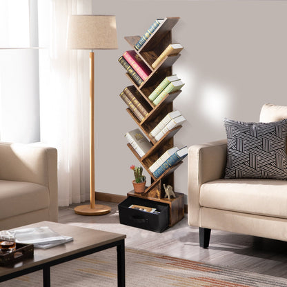 10-tier Tree Bookshelf with Drawer Free-standing Storage Bookcase, Rustic Brown Bookcases   at Gallery Canada