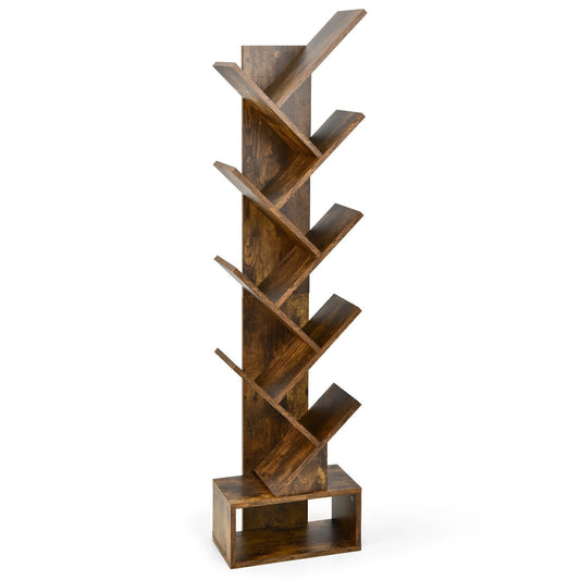 10-tier Tree Bookshelf with Drawer Free-standing Storage Bookcase, Rustic Brown Bookcases   at Gallery Canada