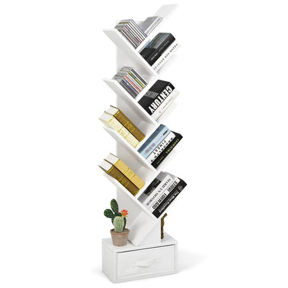 10-tier Tree Bookshelf with Drawer Free-standing Storage Bookcase, White Bookcases   at Gallery Canada