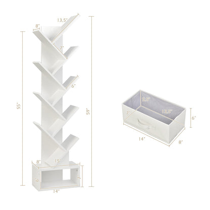 10-tier Tree Bookshelf with Drawer Free-standing Storage Bookcase, White Bookcases   at Gallery Canada