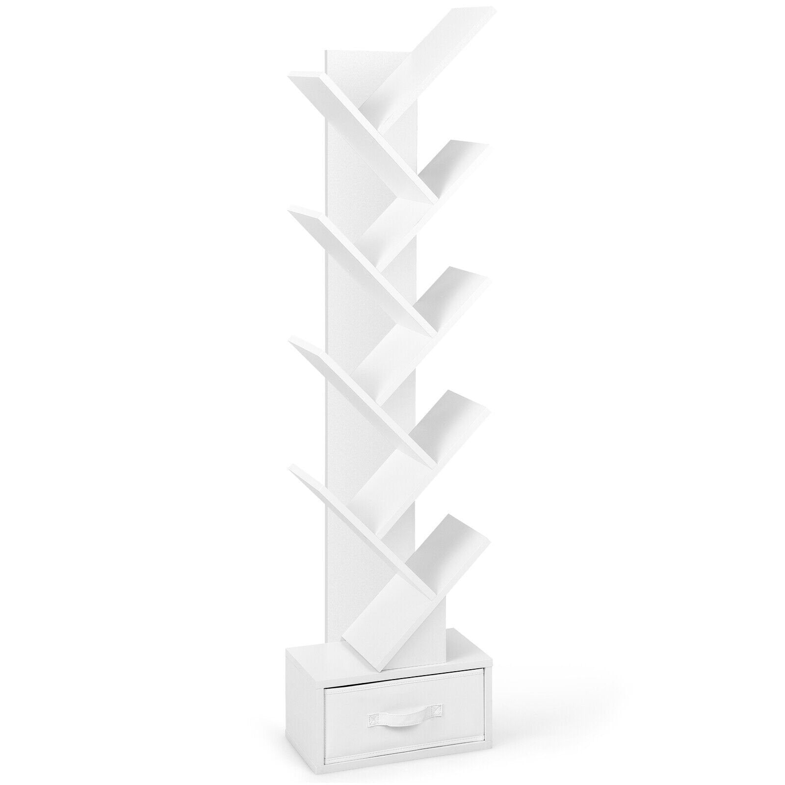 10-tier Tree Bookshelf with Drawer Free-standing Storage Bookcase, White Bookcases   at Gallery Canada