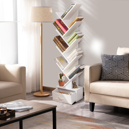 10-tier Tree Bookshelf with Drawer Free-standing Storage Bookcase, White Bookcases   at Gallery Canada