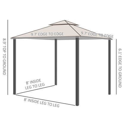 10' x 10' Double Tier Garden Gazebo Canopy Outdoor Sunshade Tent Water-Resistant Anti-UV Roof with Metal Frame and Mesh Sidewalls, Beige Gazebos   at Gallery Canada