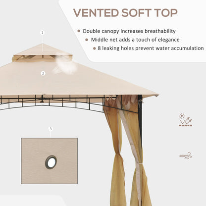 10' x 10' Double Tier Garden Gazebo Canopy Outdoor Sunshade Tent Water-Resistant Anti-UV Roof with Metal Frame and Mesh Sidewalls, Beige Gazebos   at Gallery Canada