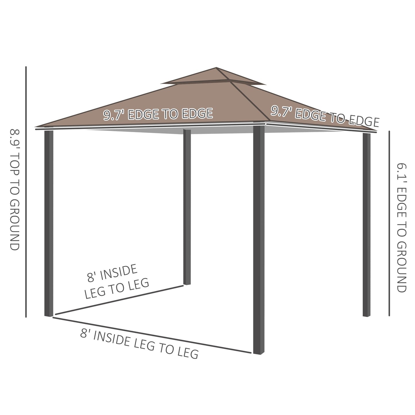 10' x 10' Double Tier Garden Gazebo Canopy Outdoor Sunshade Tent Water-Resistant Anti-UV Roof with Metal Frame and Mesh Sidewalls, Coffee Gazebos   at Gallery Canada