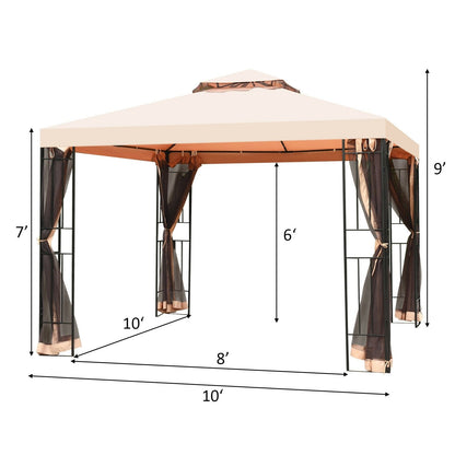 10 x 10 Feet 2-Tier Vented Metal Canopy with Mosquito Netting, Beige Gazebos   at Gallery Canada