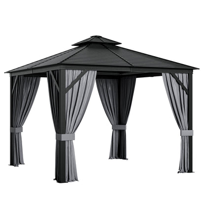 10 x 10 Feet Double-Top Hardtop Gazebo with Galvanized Steel Roof, Gray Gazebos   at Gallery Canada