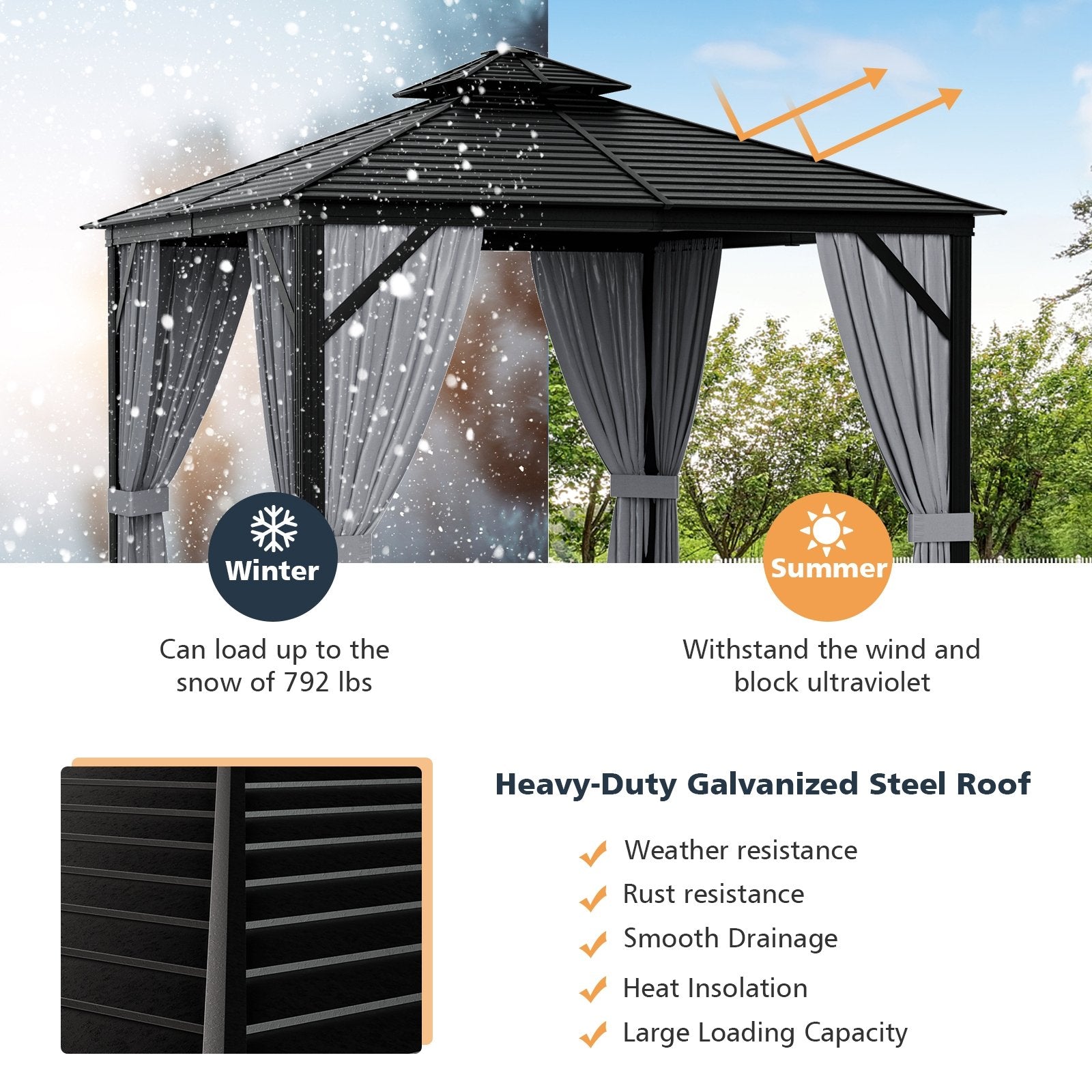 10 x 10 Feet Double-Top Hardtop Gazebo with Galvanized Steel Roof, Gray Gazebos   at Gallery Canada