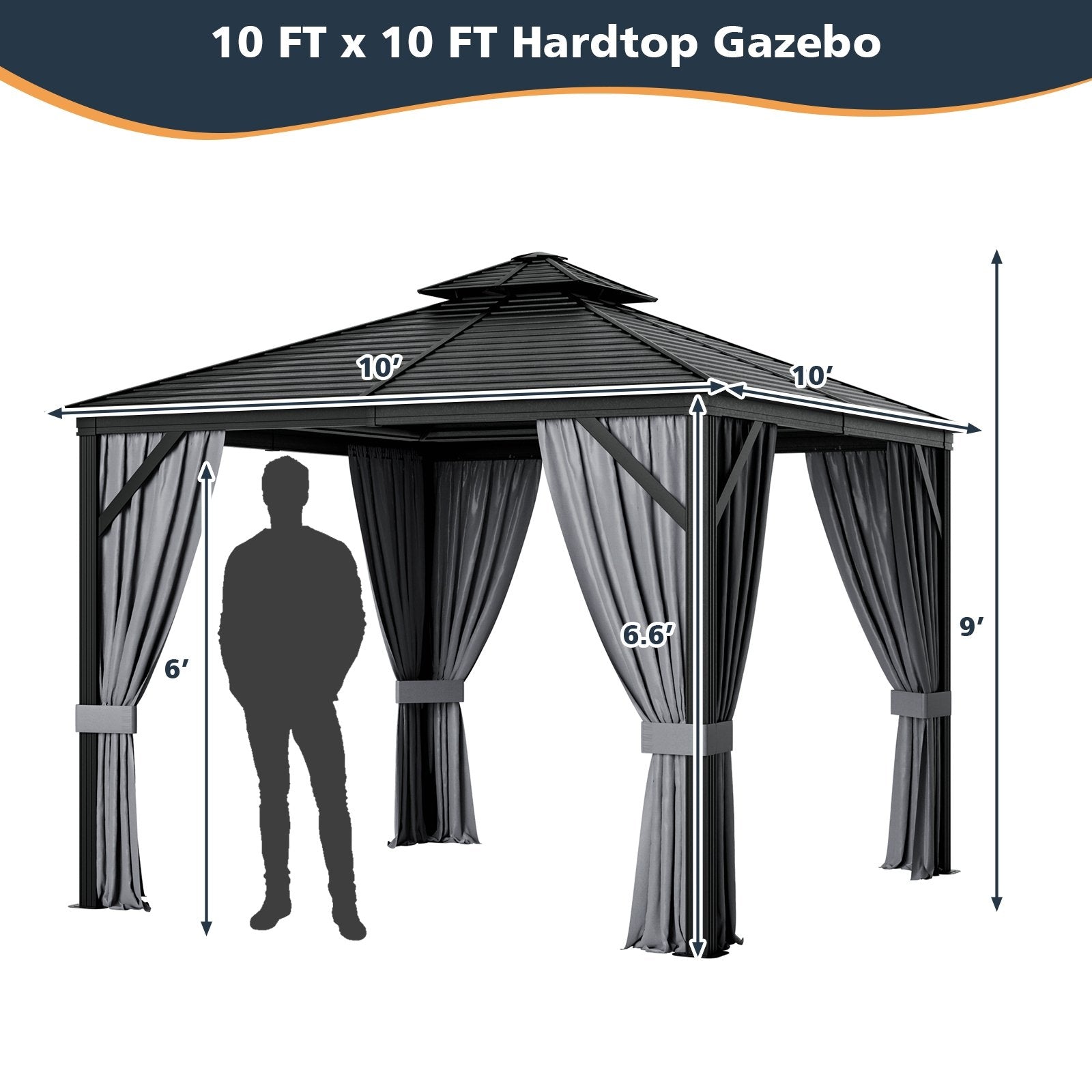 10 x 10 Feet Double-Top Hardtop Gazebo with Galvanized Steel Roof, Gray Gazebos   at Gallery Canada