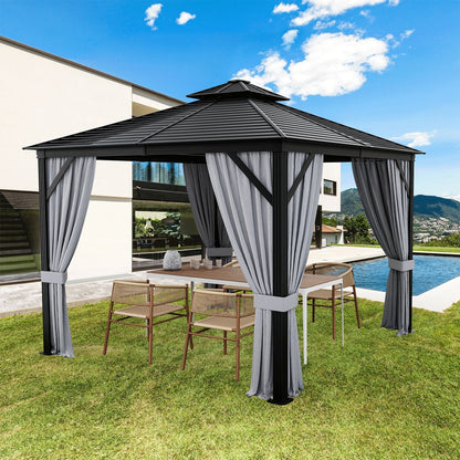 10 x 10 Feet Double-Top Hardtop Gazebo with Galvanized Steel Roof, Gray Gazebos   at Gallery Canada