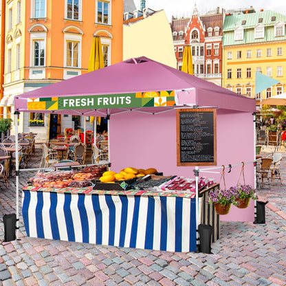 10 x 10 Feet Foldable Commercial Pop-up Canopy with Roller Bag and Banner Strip, Pink Canopies   at Gallery Canada