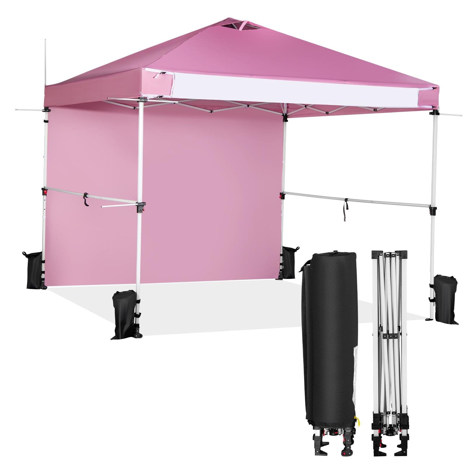 10 x 10 Feet Foldable Commercial Pop-up Canopy with Roller Bag and Banner Strip, Pink Canopies   at Gallery Canada