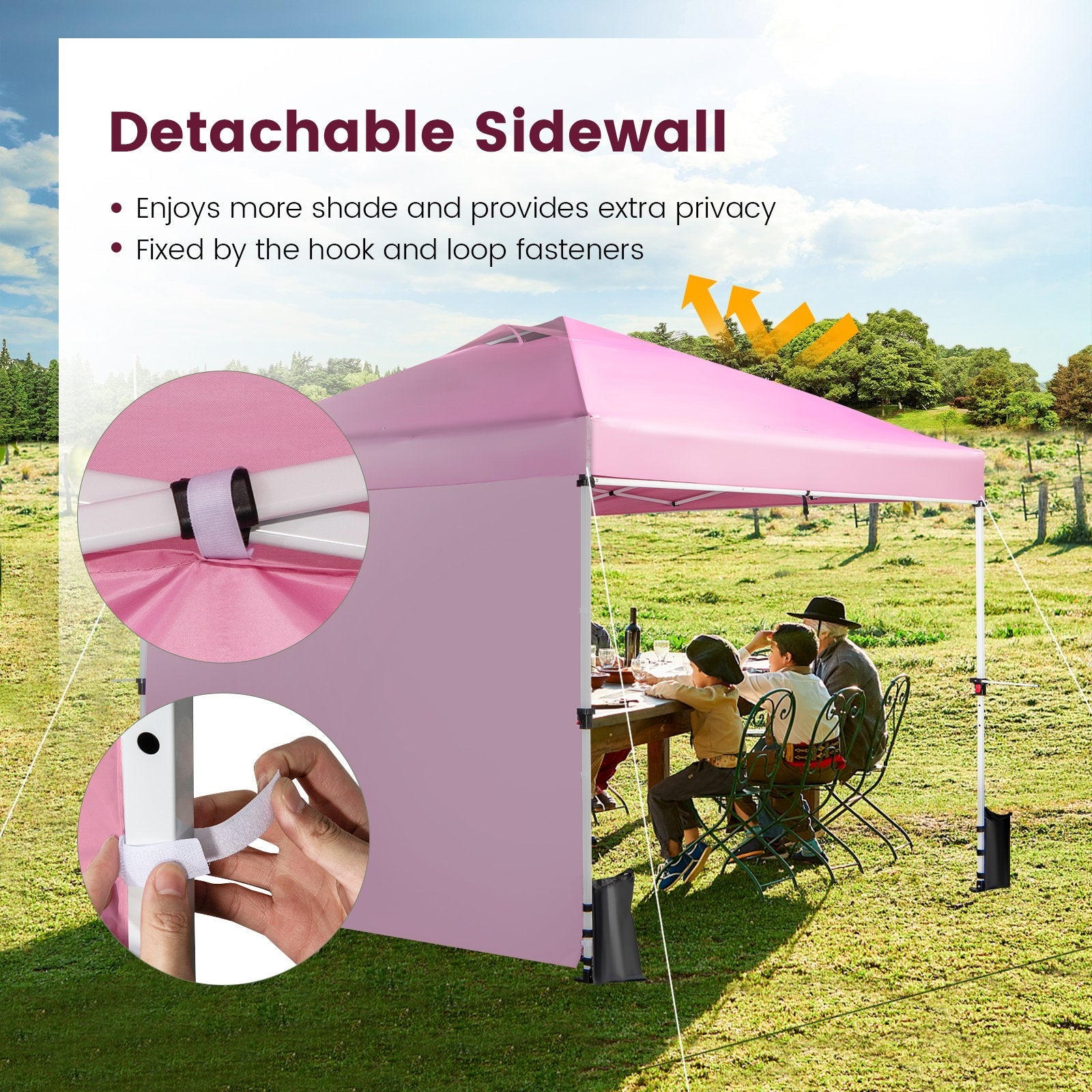 10 x 10 Feet Foldable Commercial Pop-up Canopy with Roller Bag and Banner Strip, Pink Canopies   at Gallery Canada