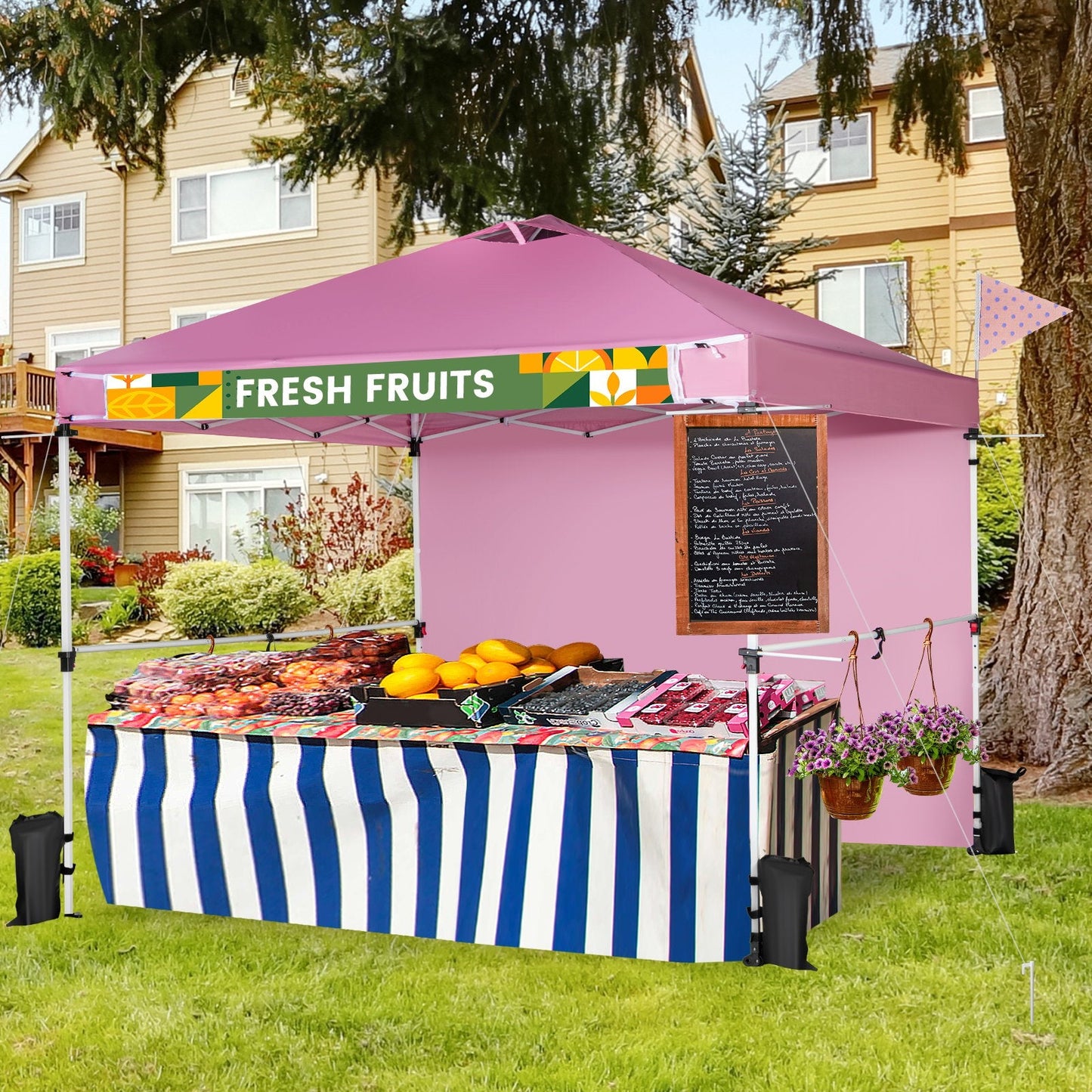 10 x 10 Feet Foldable Commercial Pop-up Canopy with Roller Bag and Banner Strip, Pink Canopies   at Gallery Canada