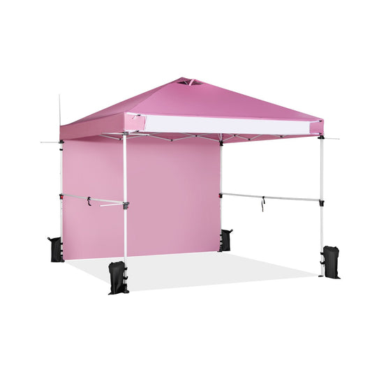 10 x 10 Feet Foldable Commercial Pop-up Canopy with Roller Bag and Banner Strip, Pink Canopies   at Gallery Canada