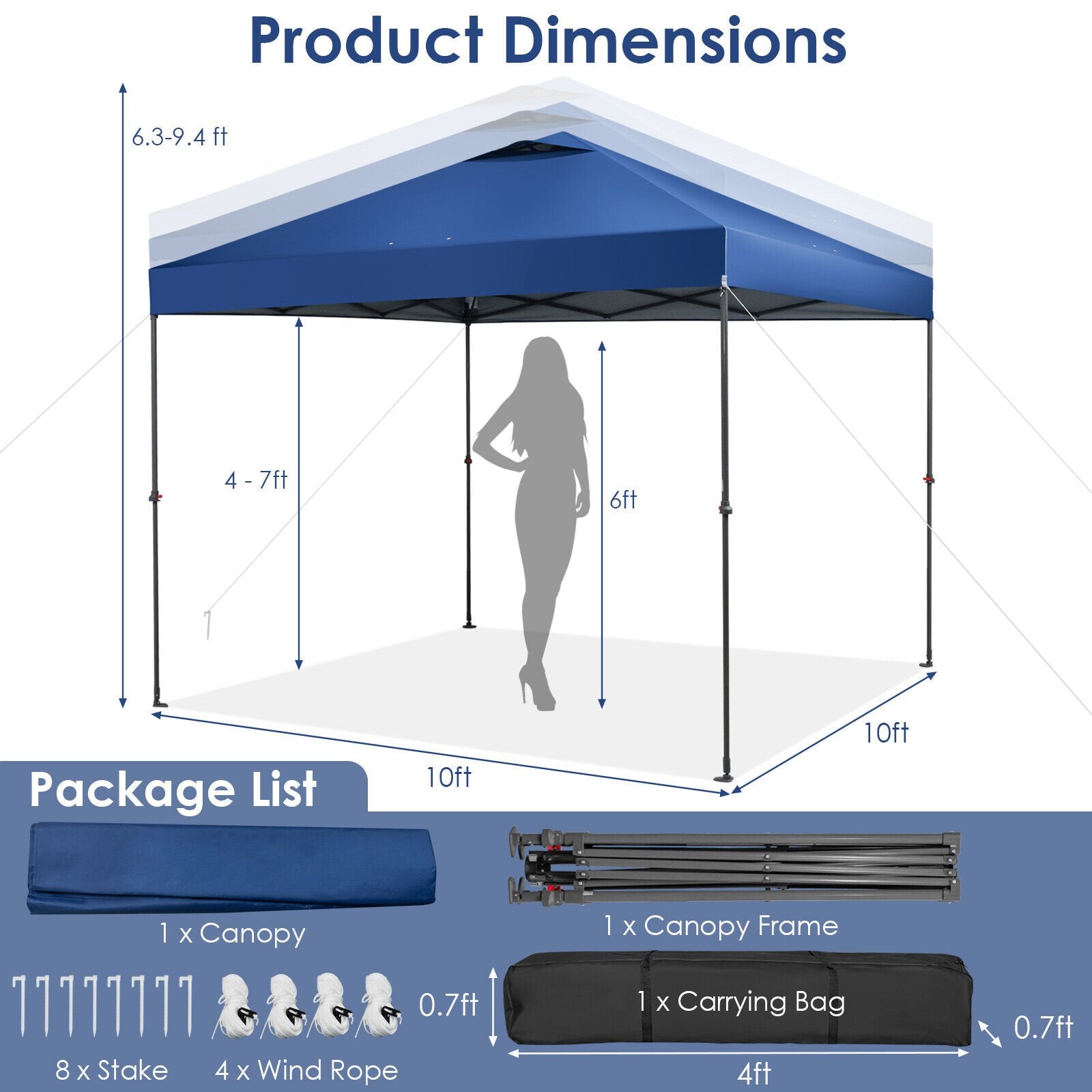 10 x 10 Feet Foldable Outdoor Instant Pop-up Canopy with Carry Bag, Blue Canopies   at Gallery Canada