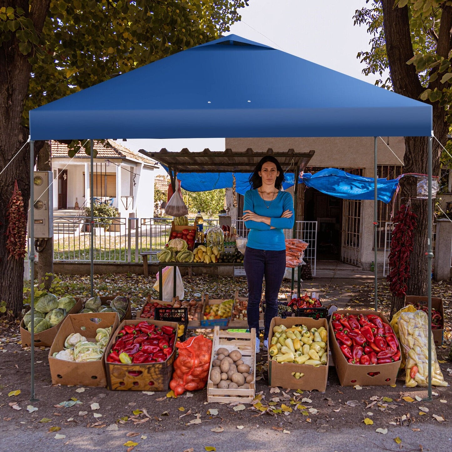 10 x 10 Feet Foldable Outdoor Instant Pop-up Canopy with Carry Bag, Blue Canopies   at Gallery Canada