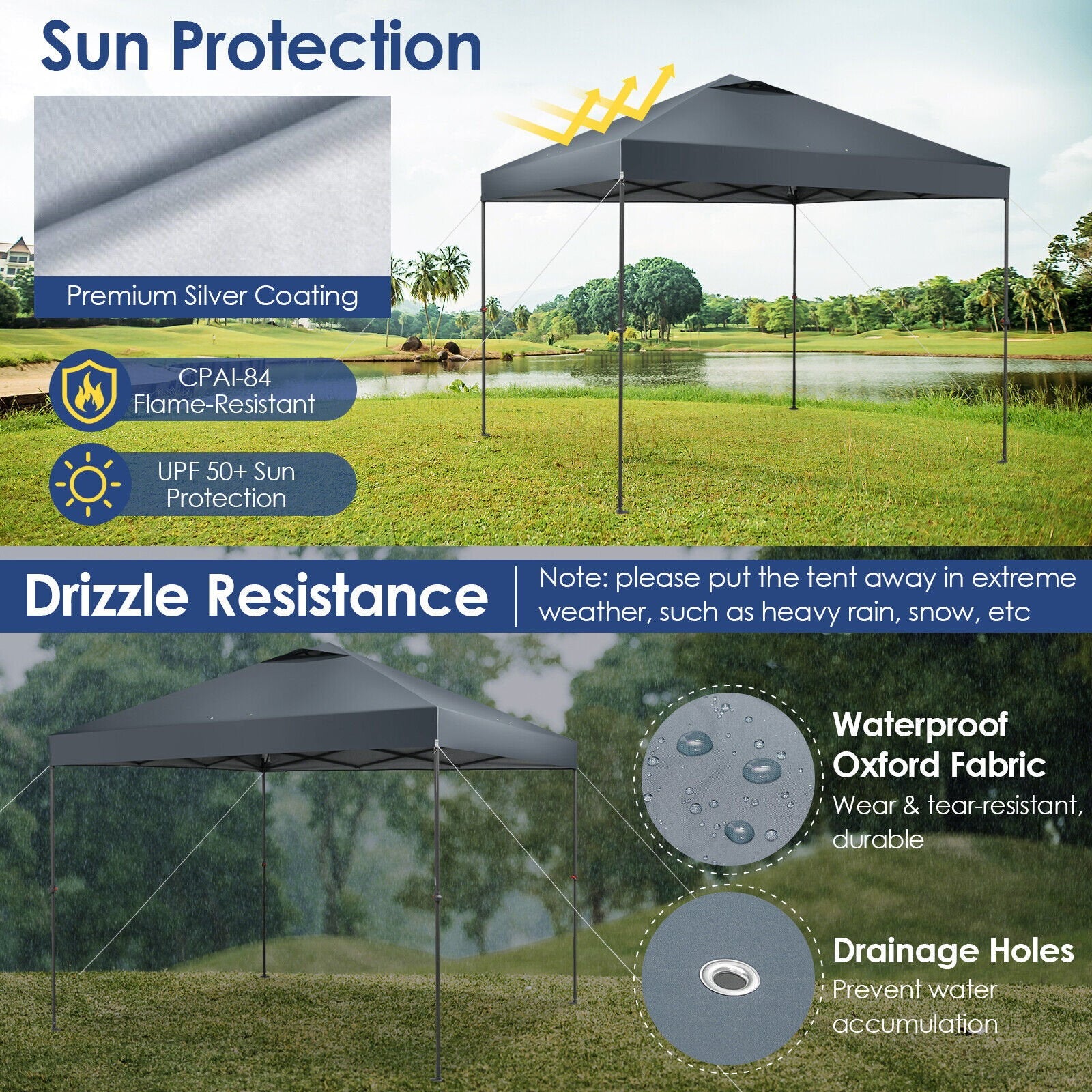 10 x 10 Feet Foldable Outdoor Instant Pop-up Canopy with Carry Bag, Gray Canopies   at Gallery Canada