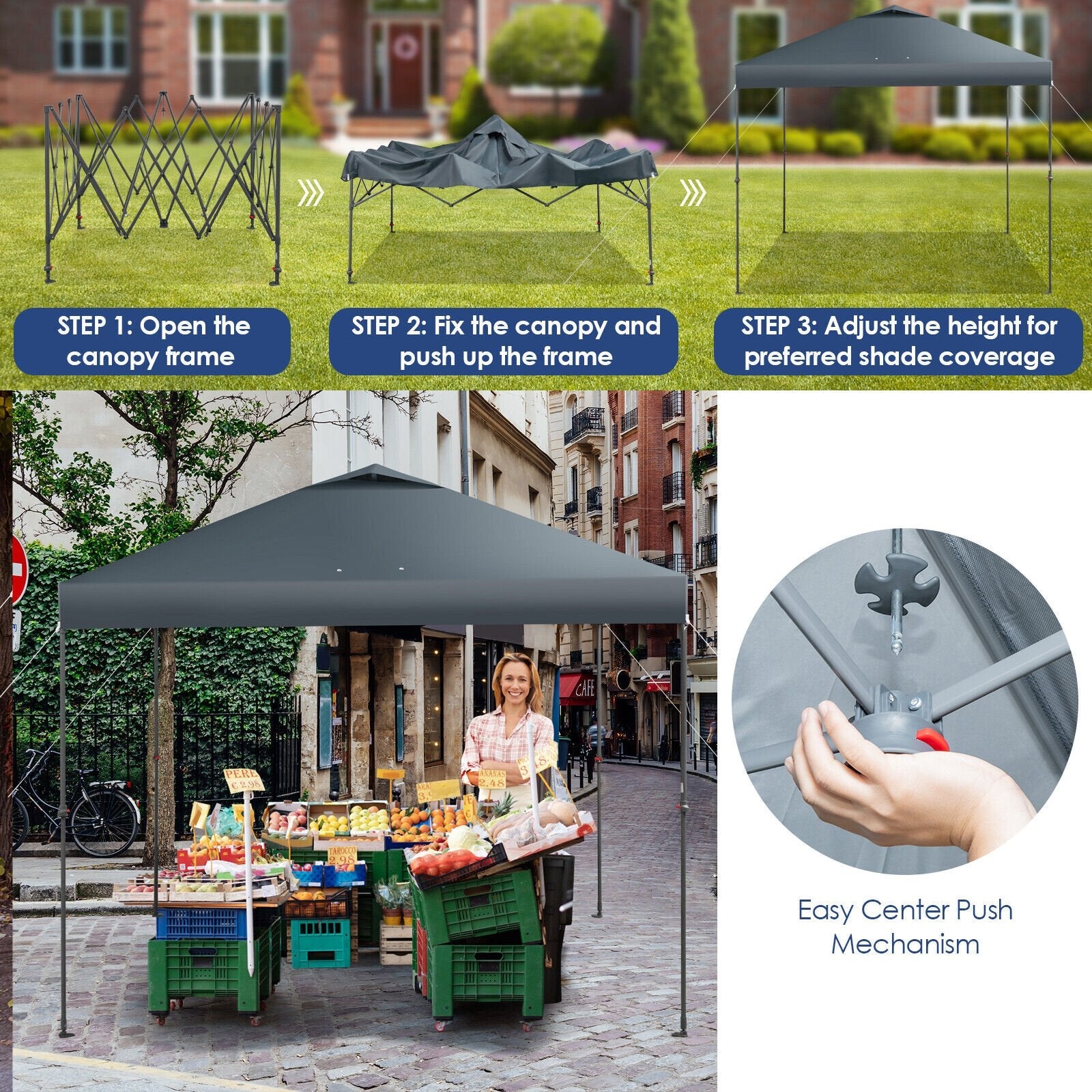 10 x 10 Feet Foldable Outdoor Instant Pop-up Canopy with Carry Bag, Gray Canopies   at Gallery Canada