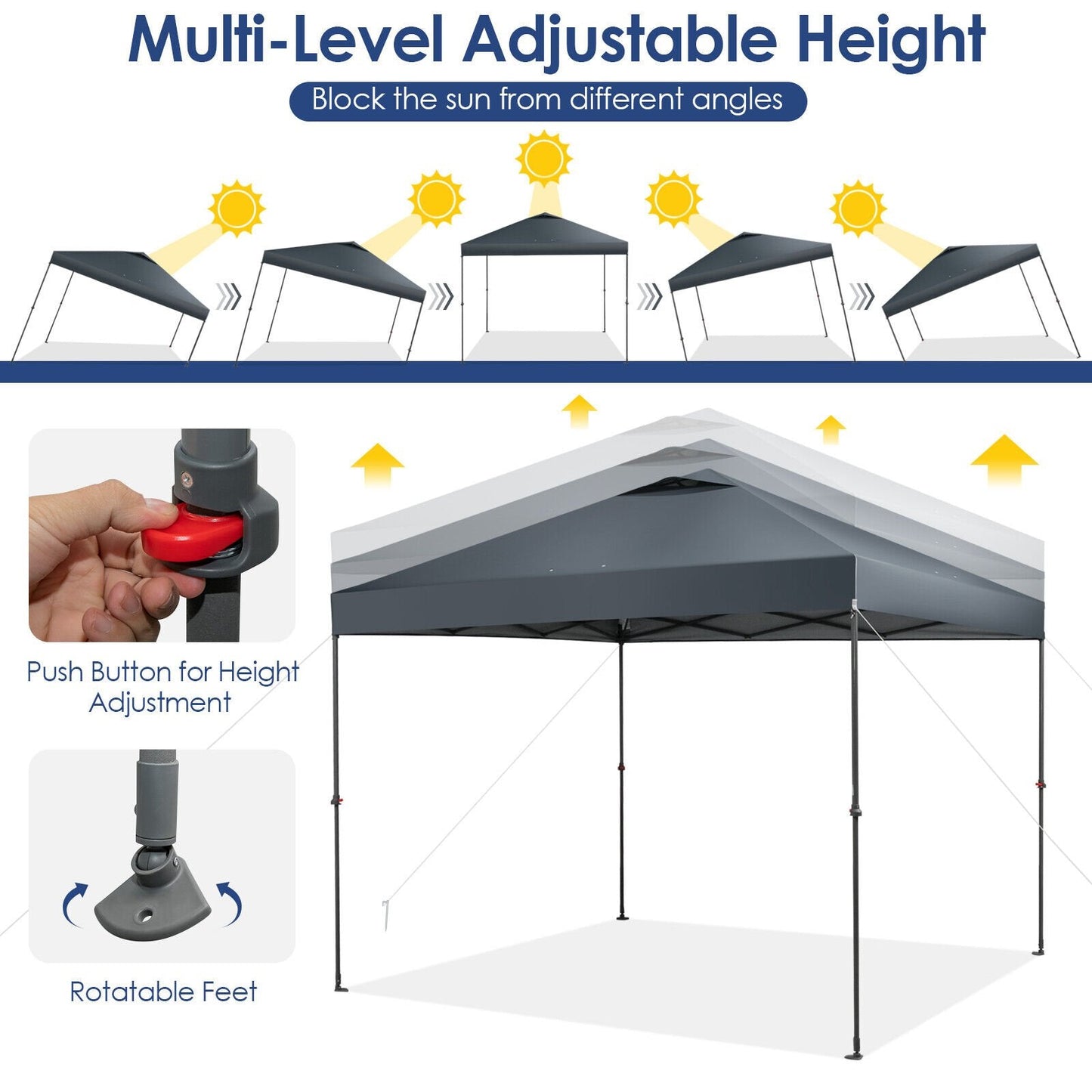 10 x 10 Feet Foldable Outdoor Instant Pop-up Canopy with Carry Bag, Gray Canopies   at Gallery Canada