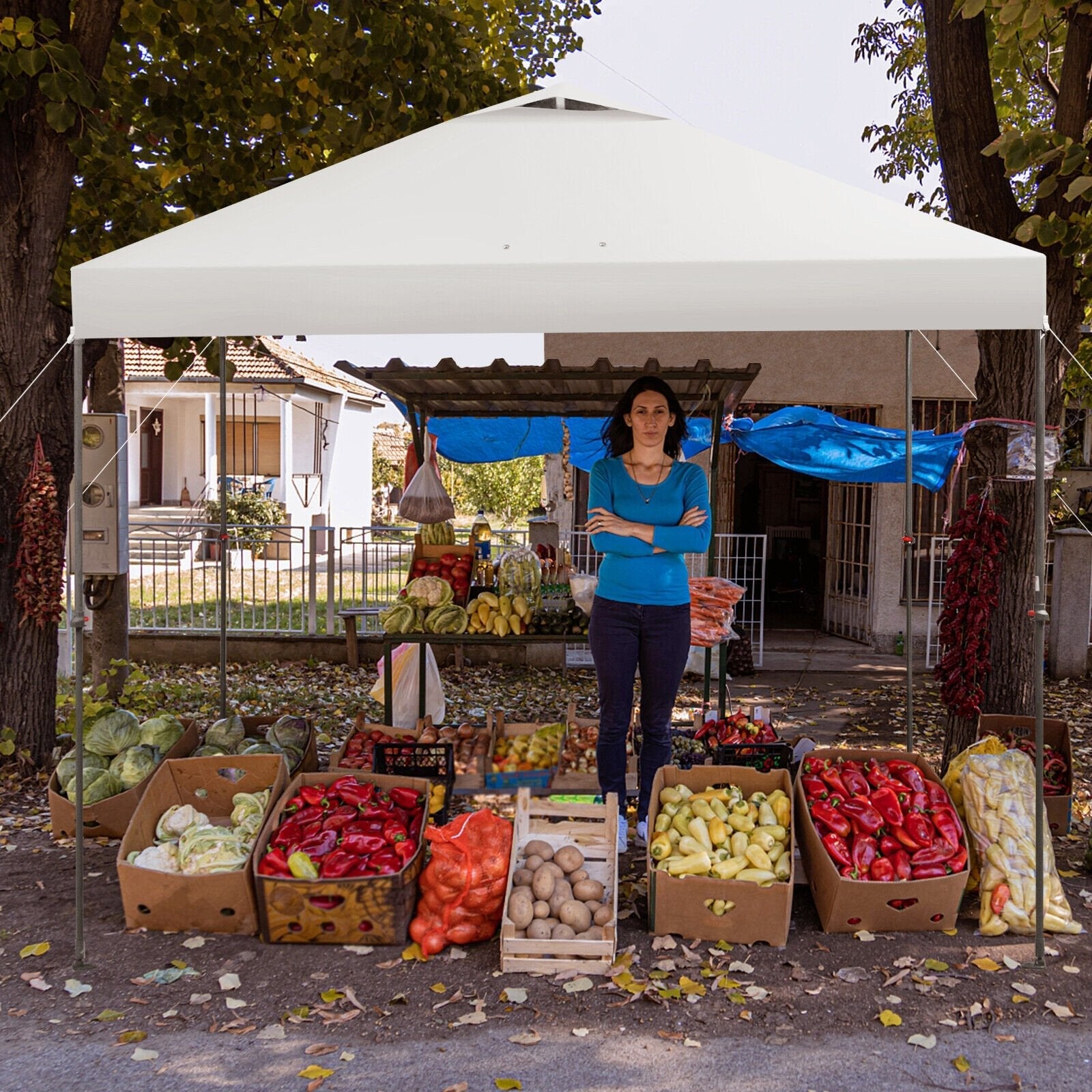 10 x 10 Feet Foldable Outdoor Instant Pop-up Canopy with Carry Bag, White Canopies   at Gallery Canada