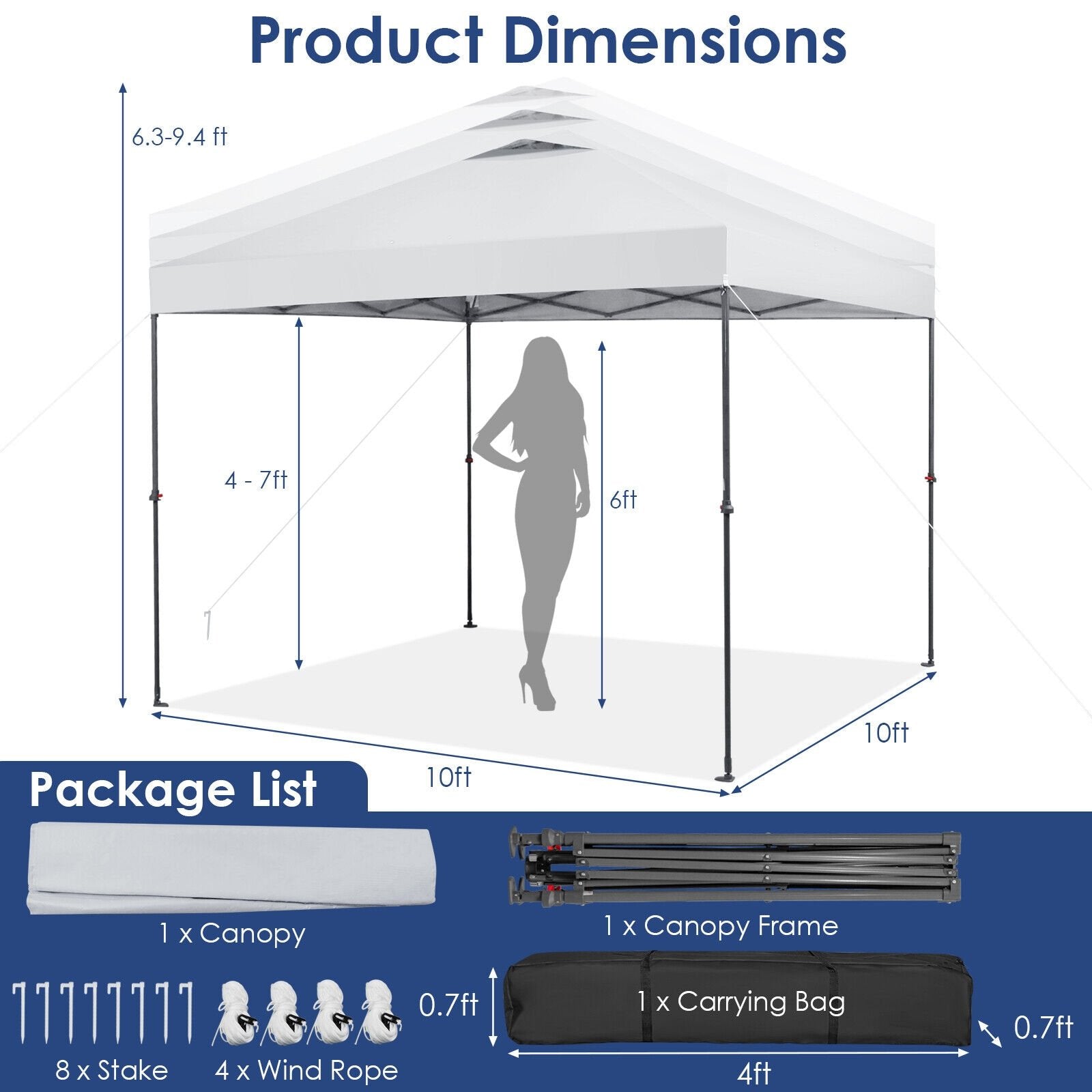 10 x 10 Feet Foldable Outdoor Instant Pop-up Canopy with Carry Bag, White Canopies   at Gallery Canada