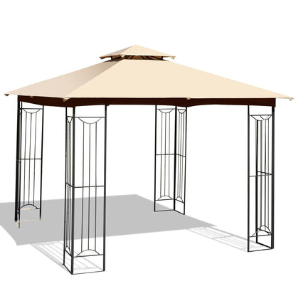 10 x 10 Feet L-Shaped Patio Canopy Gazebo Outdoor 2-Tier Steel Tent, Beige Gazebos   at Gallery Canada