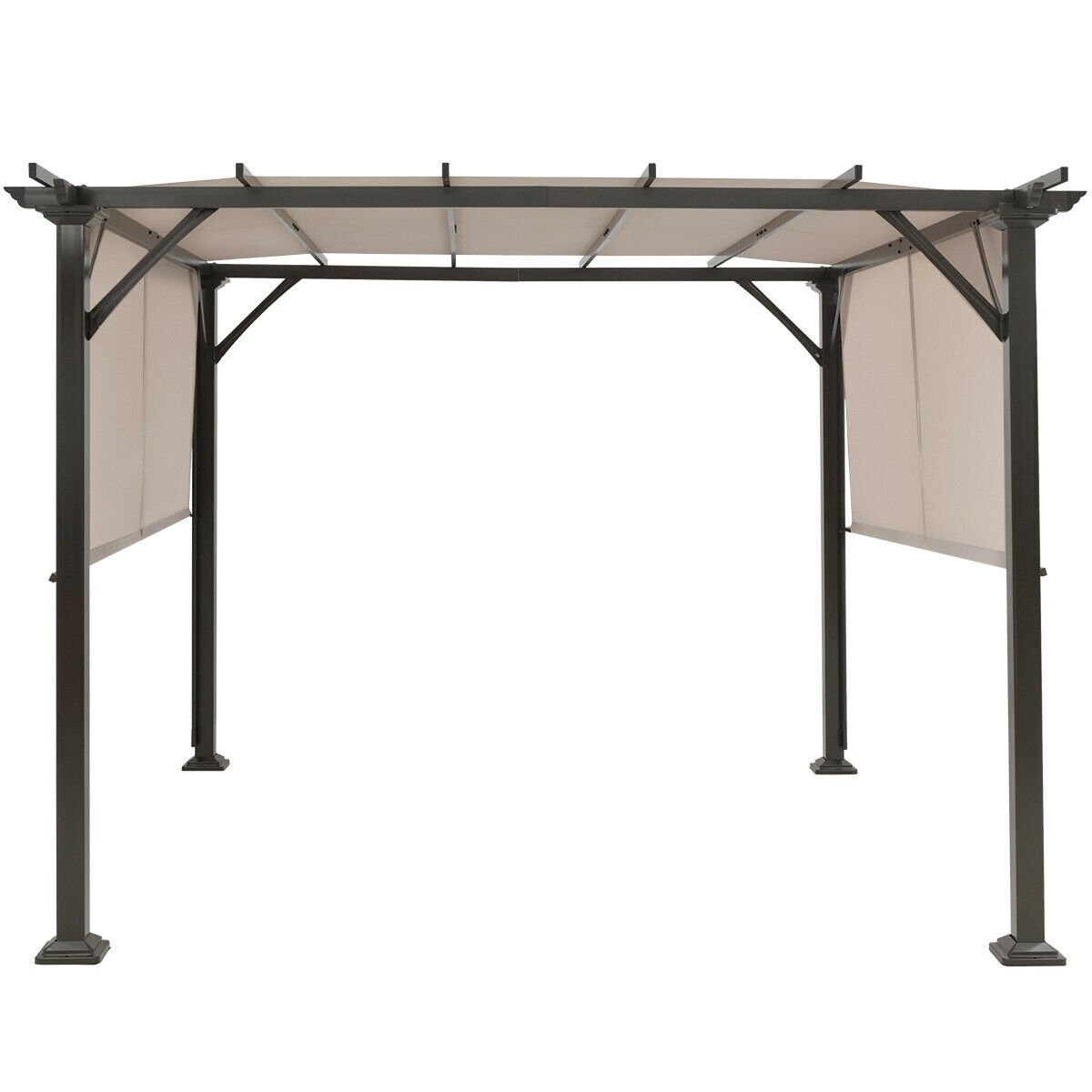 10 x 10 Feet Metal Frame Patio Furniture Shelter, Beige Gazebos   at Gallery Canada