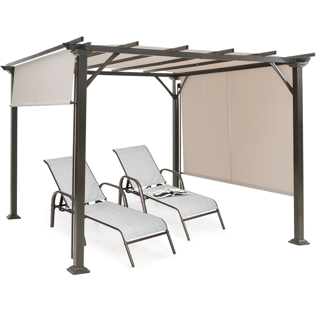 10 x 10 Feet Metal Frame Patio Furniture Shelter, Beige Gazebos   at Gallery Canada