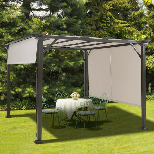 10 x 10 Feet Metal Frame Patio Furniture Shelter, Beige Gazebos   at Gallery Canada