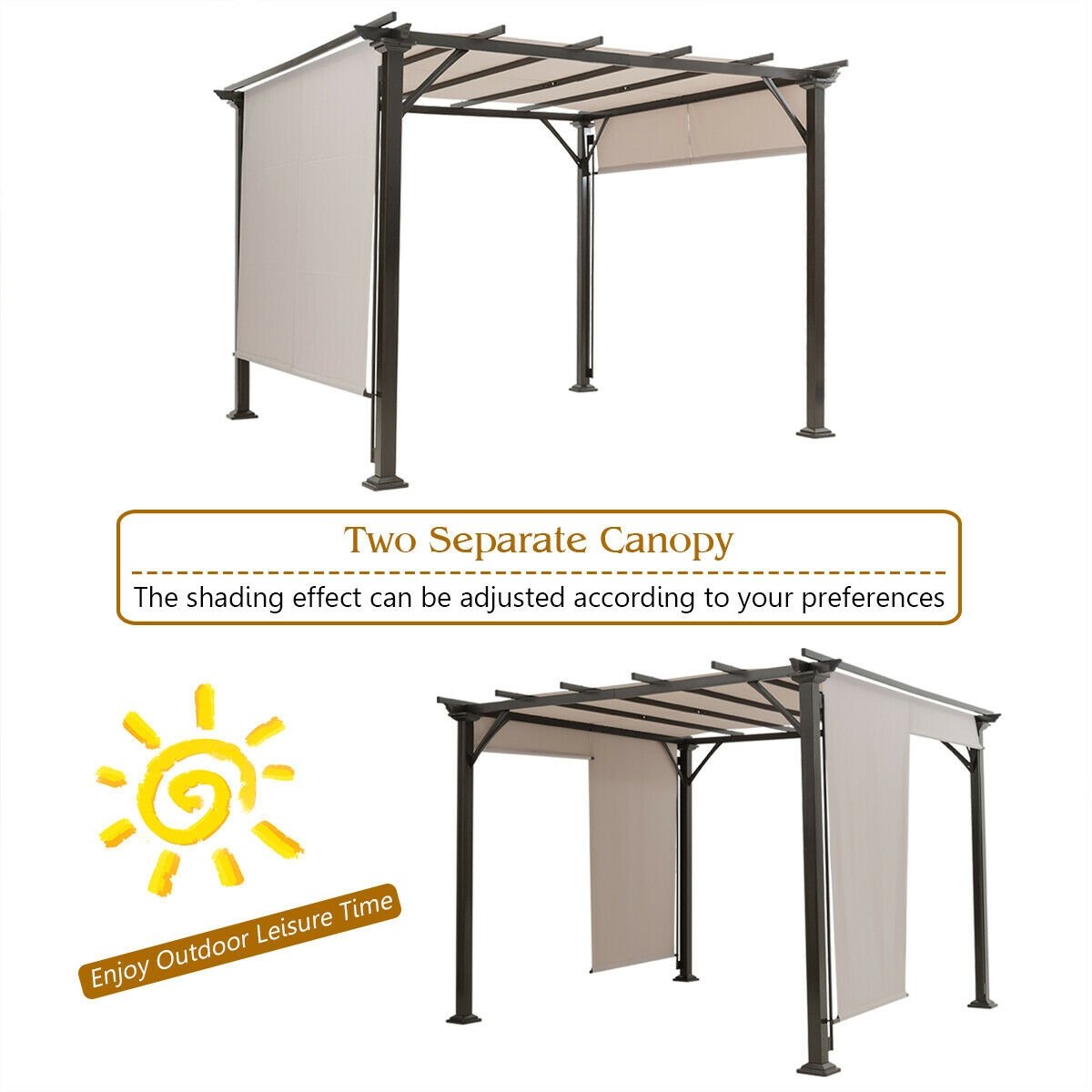 10 x 10 Feet Metal Frame Patio Furniture Shelter, Beige Gazebos   at Gallery Canada