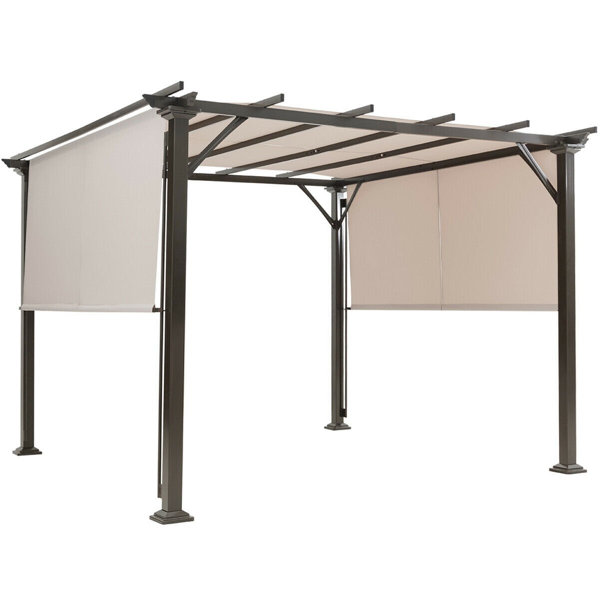 10 x 10 Feet Metal Frame Patio Furniture Shelter, Beige Gazebos   at Gallery Canada