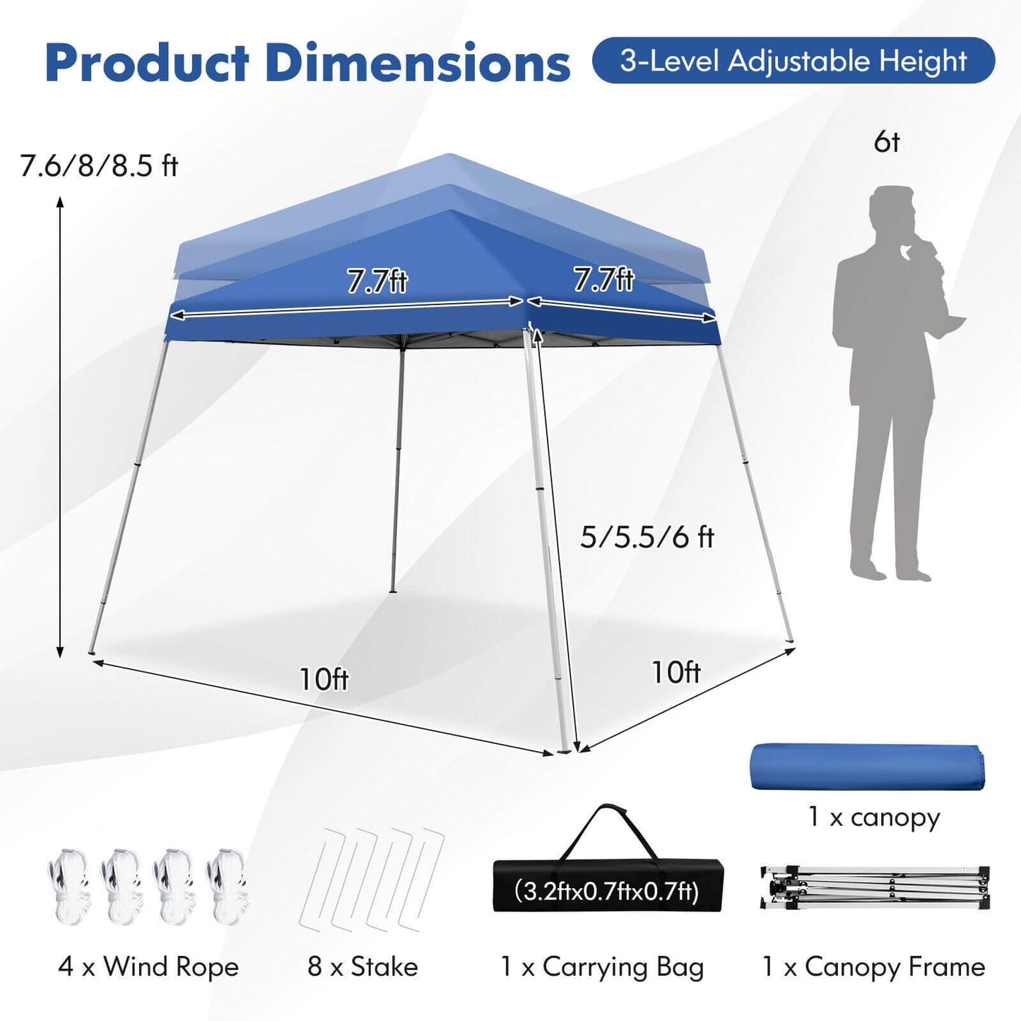 10 x 10 Feet Outdoor Instant Pop-up Canopy with Carrying Bag, Blue Canopies   at Gallery Canada