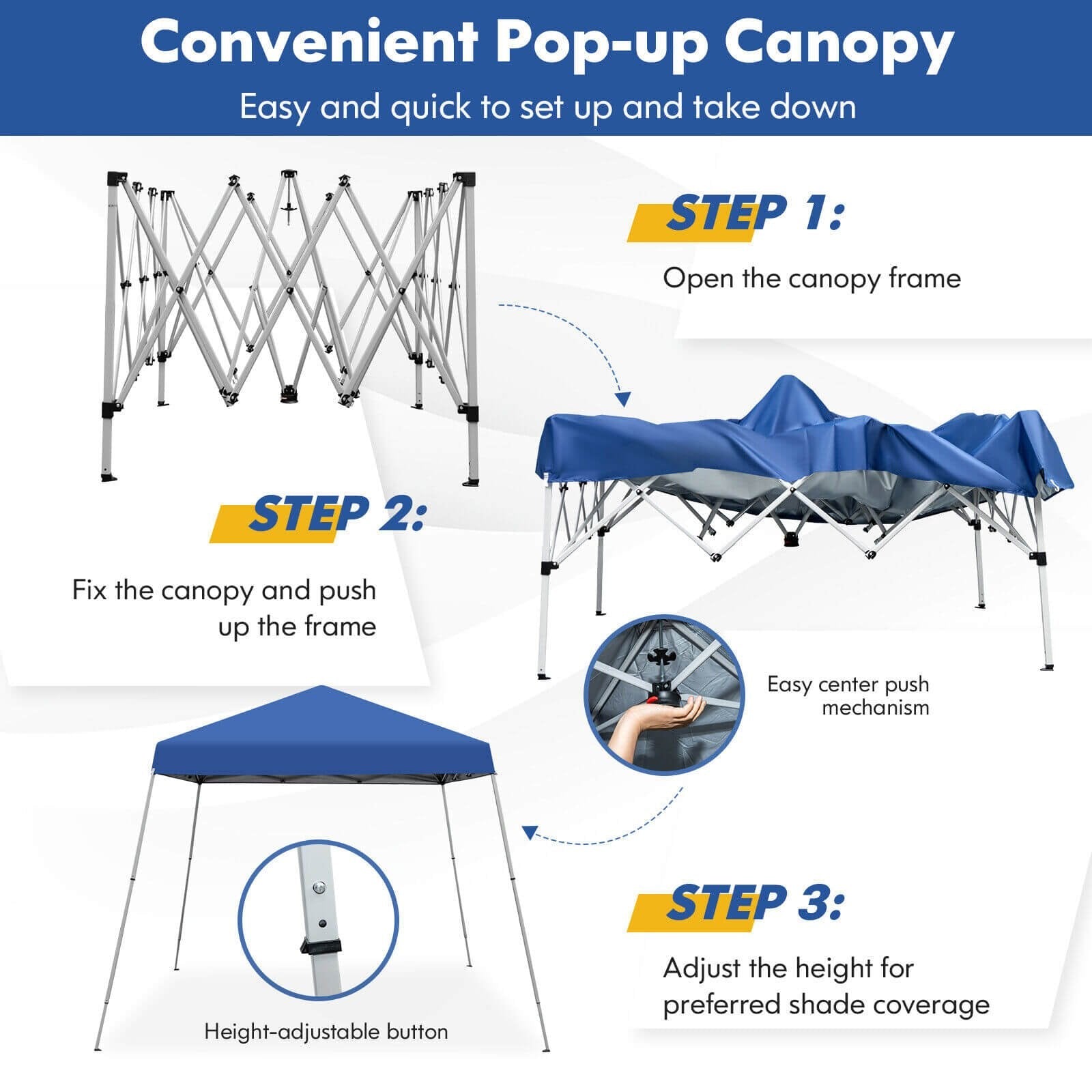 10 x 10 Feet Outdoor Instant Pop-up Canopy with Carrying Bag, Blue Canopies   at Gallery Canada